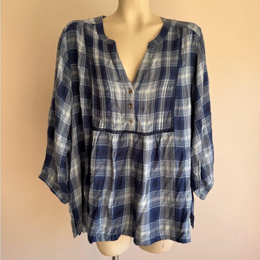 #34 Wrangler XL Blue Plaid Women's Top